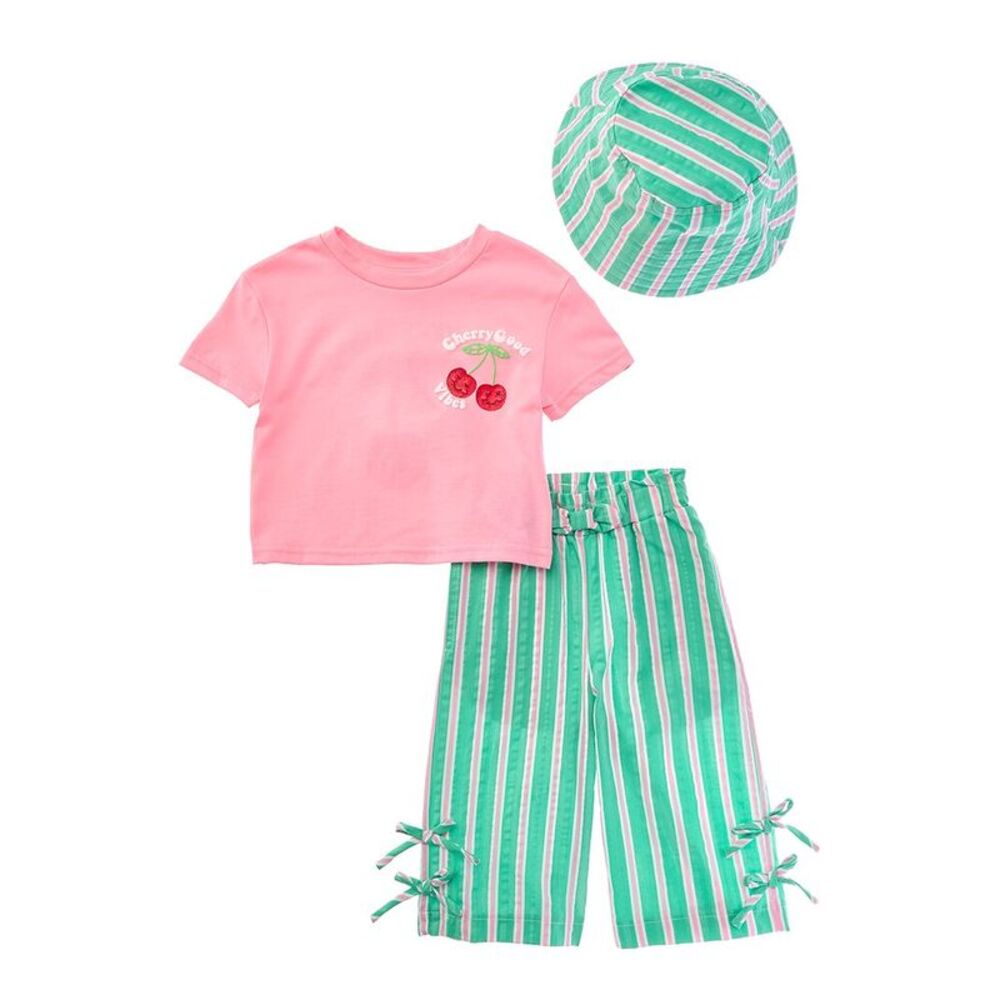 Freestyle Girls  3Pc Cherry Good Seersucker Capri Set